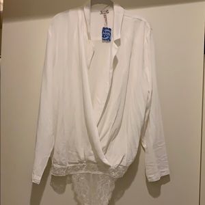 White wrap free people body suit- new + tags